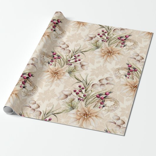 Elegante Rustikale Wasserfarbe Botanische Weihnach Geschenkpapier (Ungerollt)