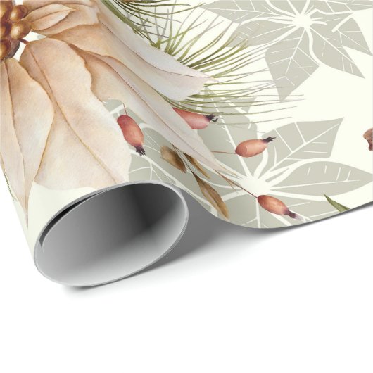 Elegante Rustikale Wasserfarbe Botanische Weihnach Geschenkpapier (Rolleneckpunkt)