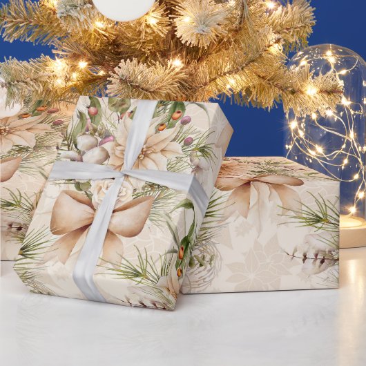 Elegante Rustikale Wasserfarbe Botanische Weihnach Geschenkpapier (Feiertage)