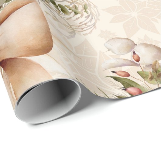 Elegante Rustikale Wasserfarbe Botanische Weihnach Geschenkpapier (Rolleneckpunkt)