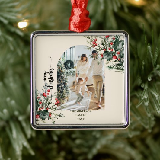 Elegante Rustikale Wasserfarbe Botanische Weihnach Ornament Aus Metall (Baum)