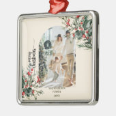 Elegante Rustikale Wasserfarbe Botanische Weihnach Ornament Aus Metall (Links)