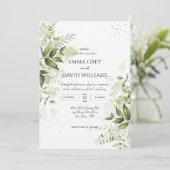 Elegante Rustikale Wasserfarben Blätter Grüne Hoch Einladung (Stehend Vorderseite)