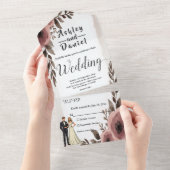 Elegante rustikale Wasserfarben Romantische Hochze All In One Einladung (Abreißen)