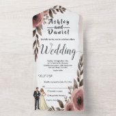 Elegante rustikale Wasserfarben Romantische Hochze All In One Einladung (Innen Boden)