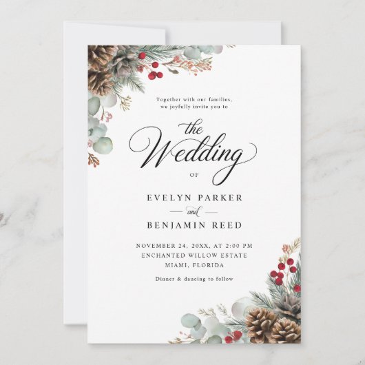 Elegante rustikale Weihnachtsfeier Einladung (Vorderseite)