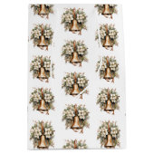 Elegante rustikale Weihnachtsgärten, goldene Glock Mittlere Geschenktüte (Vorderseite)