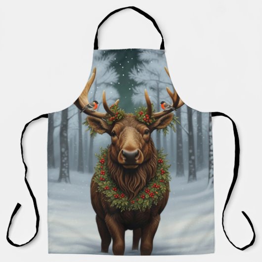 Elegante rustikale Weihnachtslandschaft mit Elch i Schürze (Vorderseite)