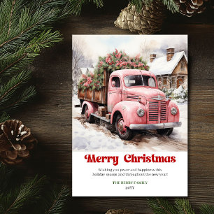 Elegante rustikale Weihnachtsszene rosa LKW-Grußka Feiertagskarte