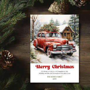 Elegante rustikale Weihnachtsszene rote Auto-Grußk Feiertagskarte