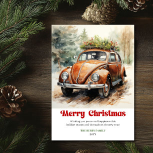 Elegante rustikale Weihnachtsszene rote Karrenkart Feiertagskarte