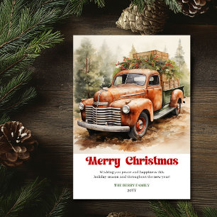 Elegante rustikale Weihnachtsszene roter LKW-Grußk Feiertagskarte