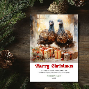 Elegante rustikale Weihnachtsszene Tier-Grußkarte  Feiertagskarte