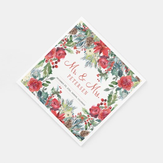 Elegante rustikale Weihnachtszeit mit Blumen Serviette (Ecke)