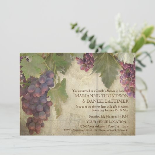 Elegante Rustikale Weinkellerei Herbstpaare Dusche Einladung (Stehend Vorderseite)