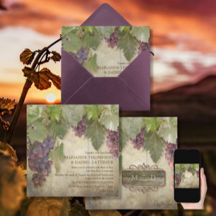 Elegante Rustikale Weinkellerei Hochzeit im Herbst Einladung