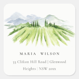 Elegante Rustikale Weinkellerei Weinberg Anschrift Quadratischer Aufkleber