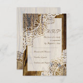 Elegante rustikale weiße Spitze auf Holzhochzeit R RSVP Karte (Vorne/Hinten)