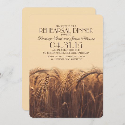 elegante rustikale Weizen Probe Einladungen (Vorne/Hinten)