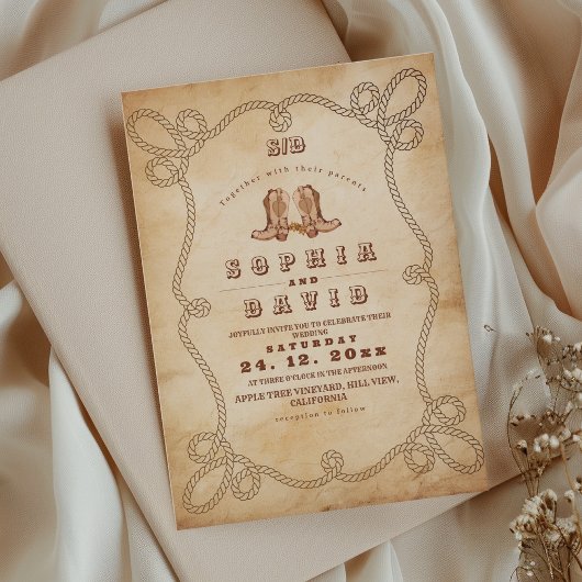 Elegante rustikale westliche Hochzeit  Einladung