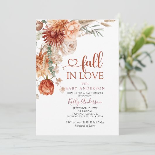 Elegante rustikale Wildblume sinkt in Liebe Baby D Einladung (Stehend Vorderseite)