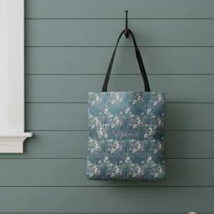 Elegante rustikale Wildblumen auf Teal-Holz-Monogr Tasche