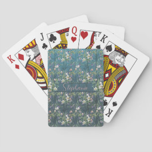 Elegante rustikale Wildblumen auf tealfarbenem Hol Spielkarten