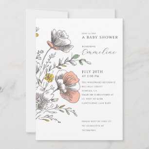 Elegante rustikale Wildblumen-Baby-Party Einladung