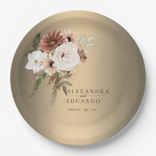 Elegante Rustikale Wildblumen Goldhochzeit Pappteller (Vorderseite)