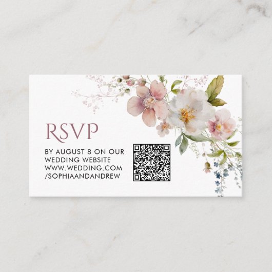 Elegante rustikale Wildblumen Hochzeiten QR-Code-U Begleitkarte (Vorderseite)