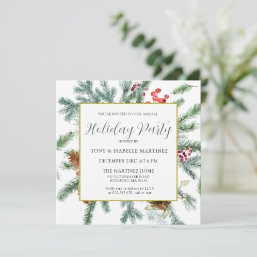 Elegante Rustikale Winter Botanische Feier Einladung (Stehend Vorderseite)
