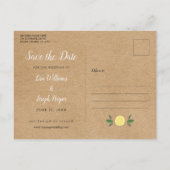 Elegante Rustikale Zitronen Save the Date Ankündigungspostkarte (Rückseite)