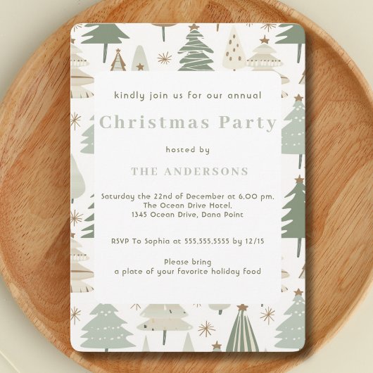 Elegante Saga grün Moderne Weihnachtsbaumen Muster Einladung