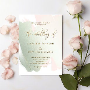 Elegante Sage and Blush Brush Strokes Wedding Einladung