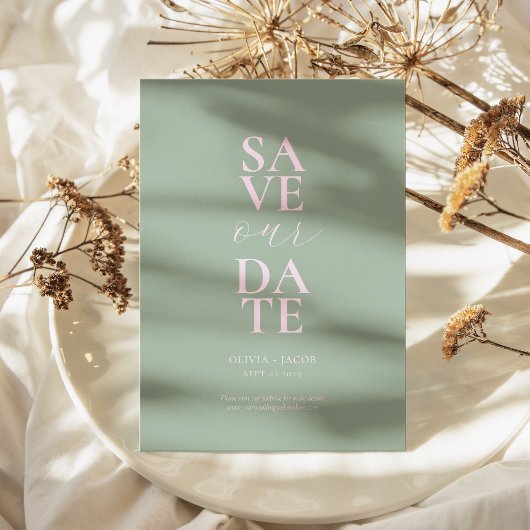 Elegante Sage Blush Pink Minimalistische Hochzeit Save The Date
