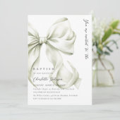 Elegante Sage Bow Taufe Einladung (Stehend Vorderseite)