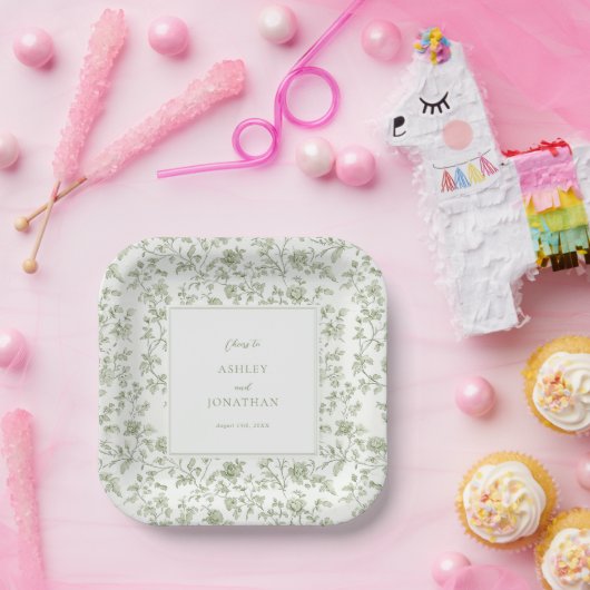 Elegante Sage Chinoiserie Hochzeit Pappteller (Party)