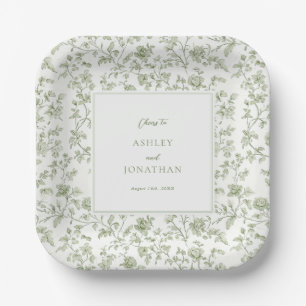 Elegante Sage Chinoiserie Hochzeit Pappteller