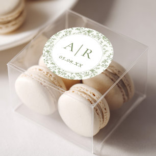 Elegante Sage Chinoiserie Hochzeit Runder Aufkleber