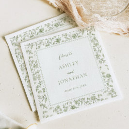 Elegante Sage Chinoiserie Hochzeit Serviette