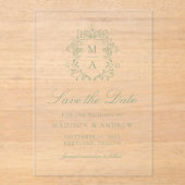 Elegante Sage Chinoiserie Hochzeit Speichern Sie d Acryleinladungen (Vorderseite)