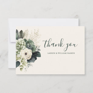 Elegante Sage Elfenbeinblütenhochzeit Dankeschön-K Dankeskarte