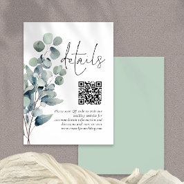 Elegante Sage Eucalyptus QR Code Hochzeitdetails Begleitkarte