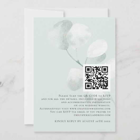 Elegante Sage Eucalyptus QR Code Wedding Einladung (Rückseite)