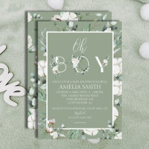 Elegante Sage Floral Oh Boy Baby Dusche