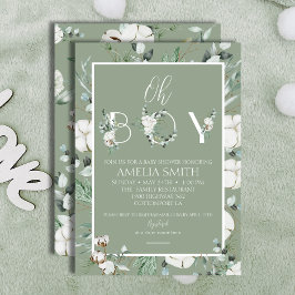 Elegante Sage Floral Oh Boy Baby Dusche Einladung