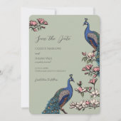 Elegante Sage Floral Peacock Wedding Save The Date (Vorderseite)
