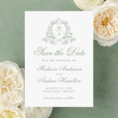 Elegante Sage Floral Wappen Monogram Foto Hochzeit Save The Date