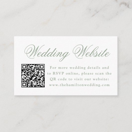 Elegante Sage Floral Wappen Wedding Website QR Cod Begleitkarte (Vorderseite)