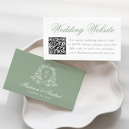 Elegante Sage Floral Wappen Wedding Website QR Cod Begleitkarte